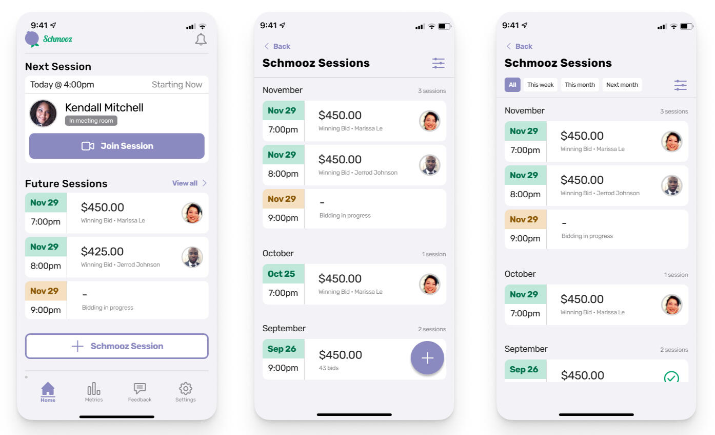 Viewing current and future sessions