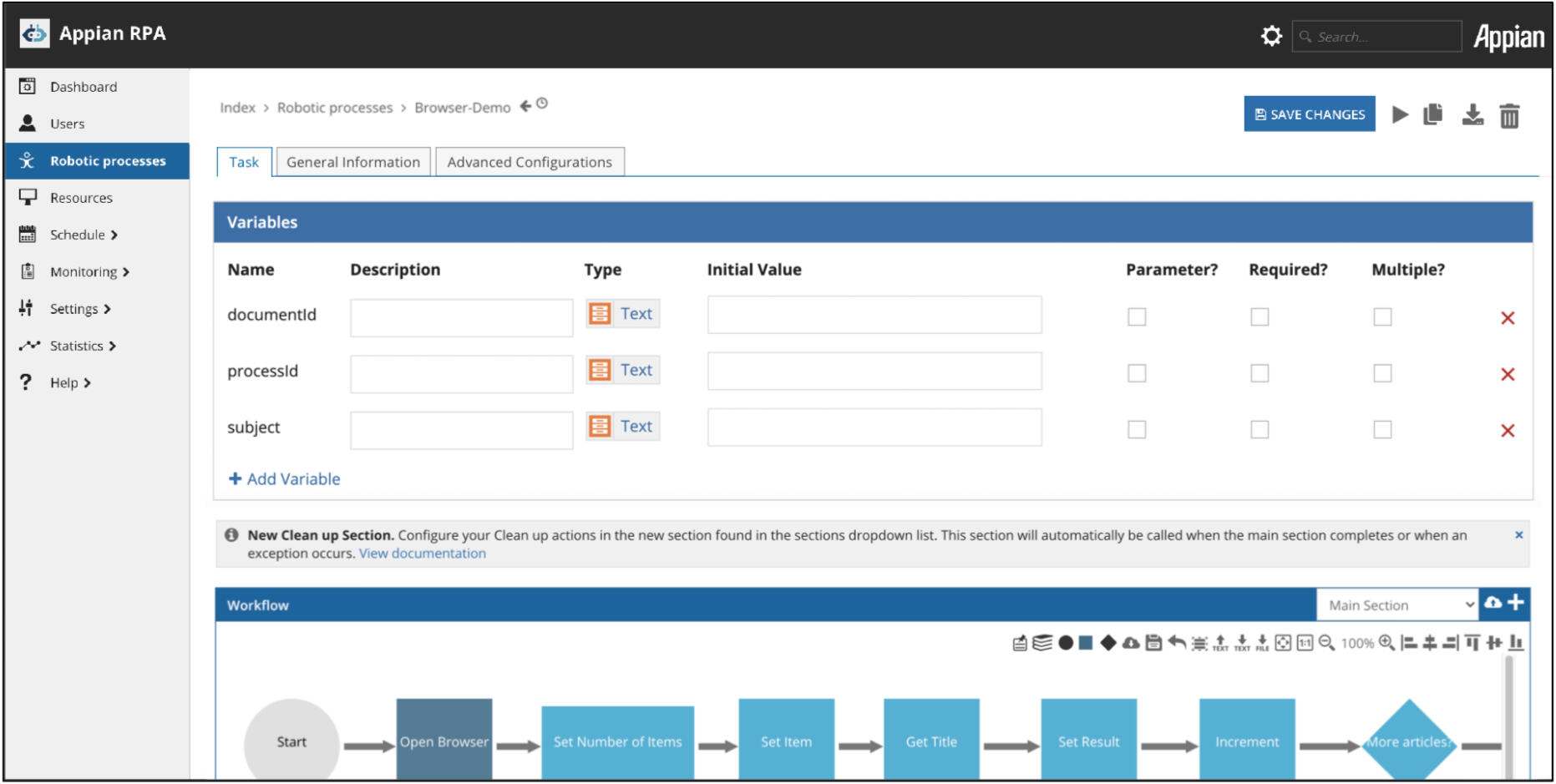 Editing Task Variables