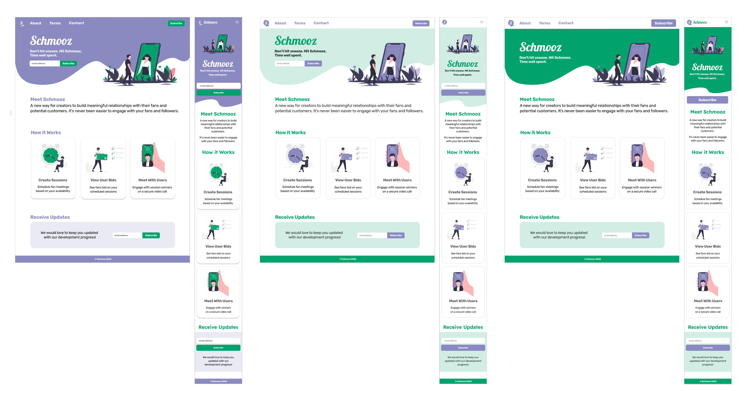 Alt designs with new color scheme and corresponding mobile layout