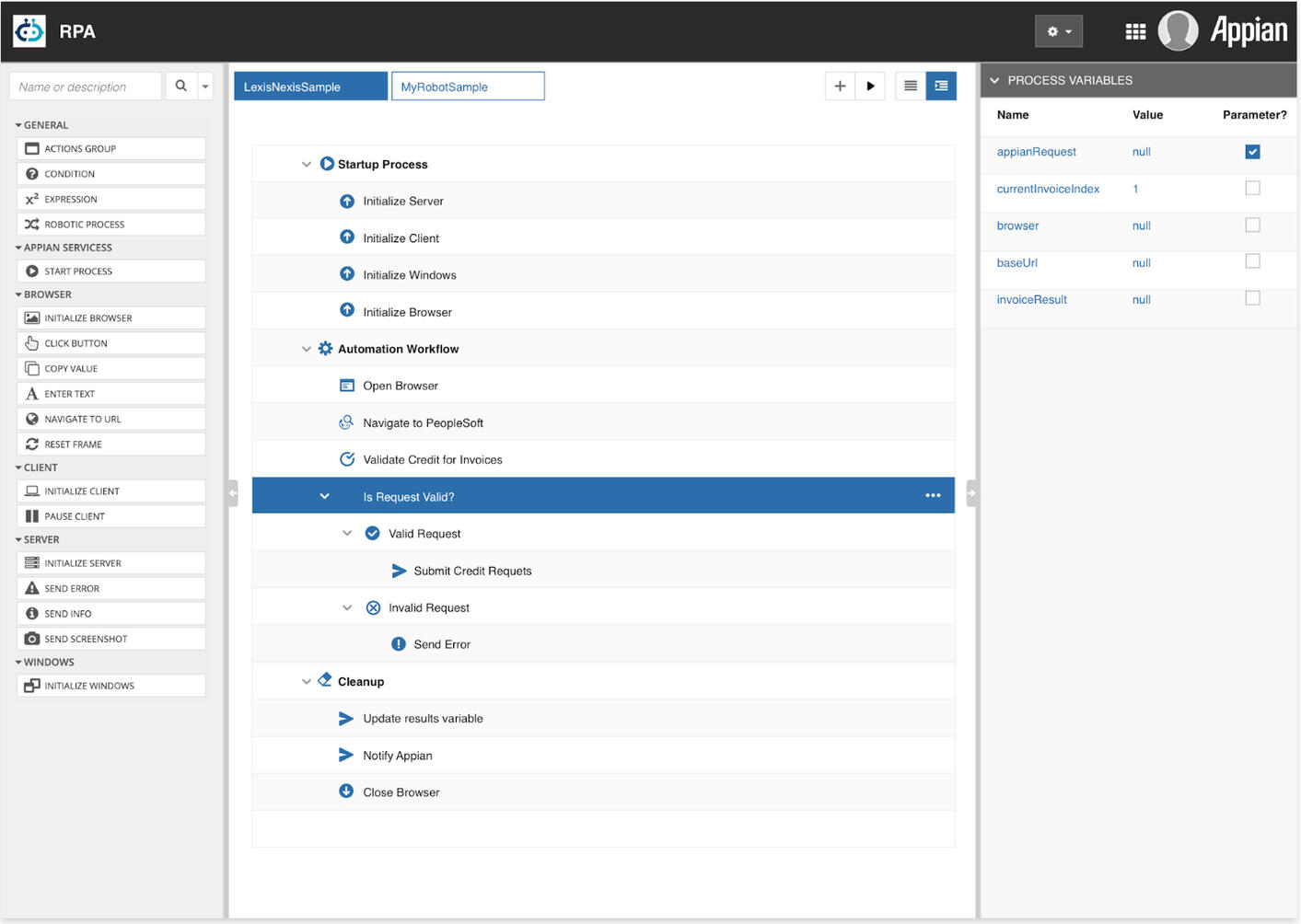 Showing RPA tasks in a hierarchical table